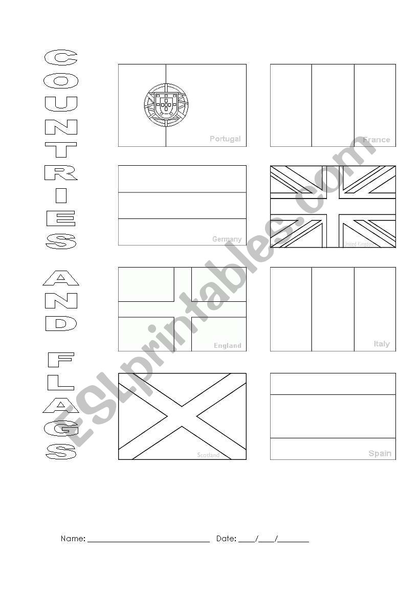 countires and flags colouring worksheet