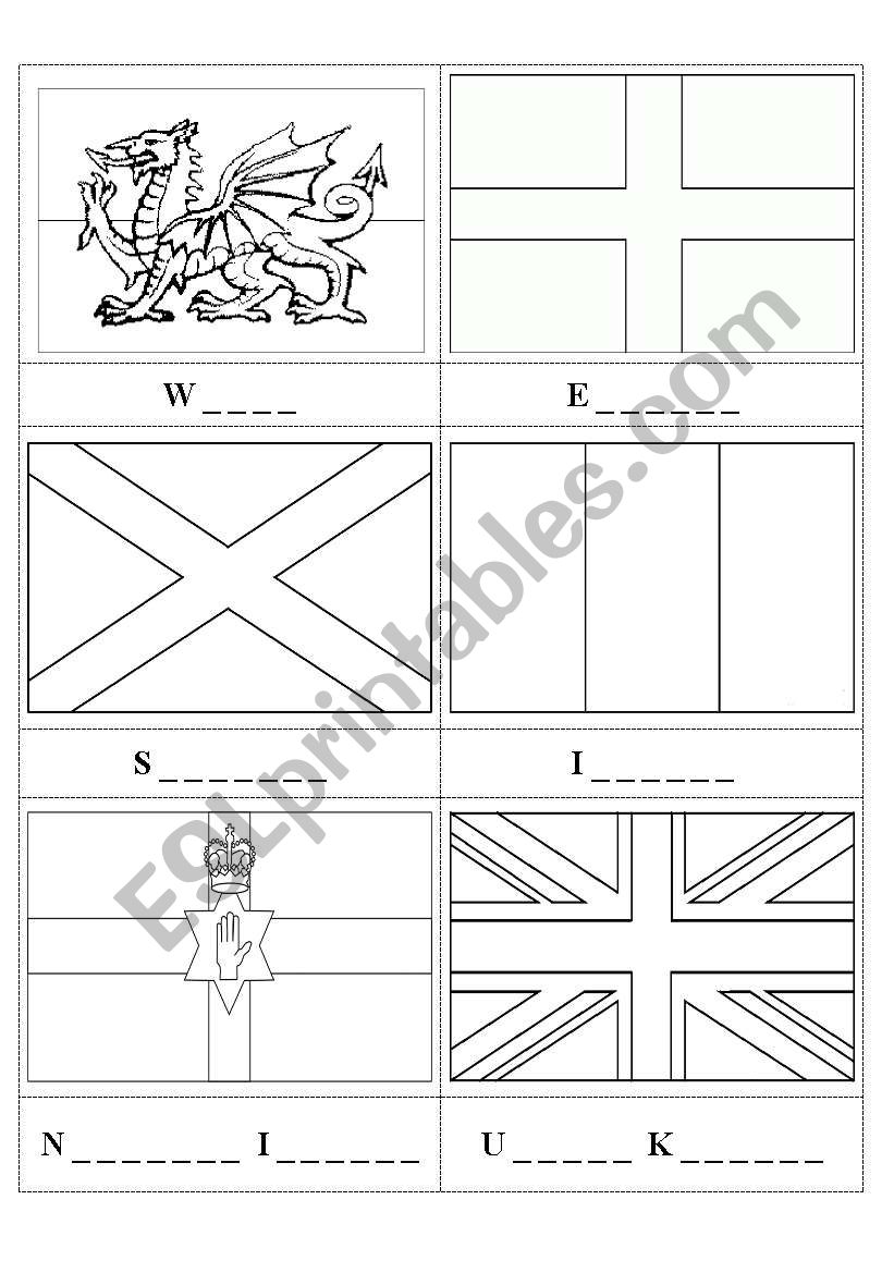 Colour United Kingdom´s Flags! + Ireland - ESL worksheet by BiOU3