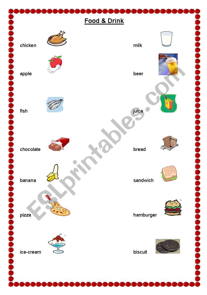 food and drink worksheet