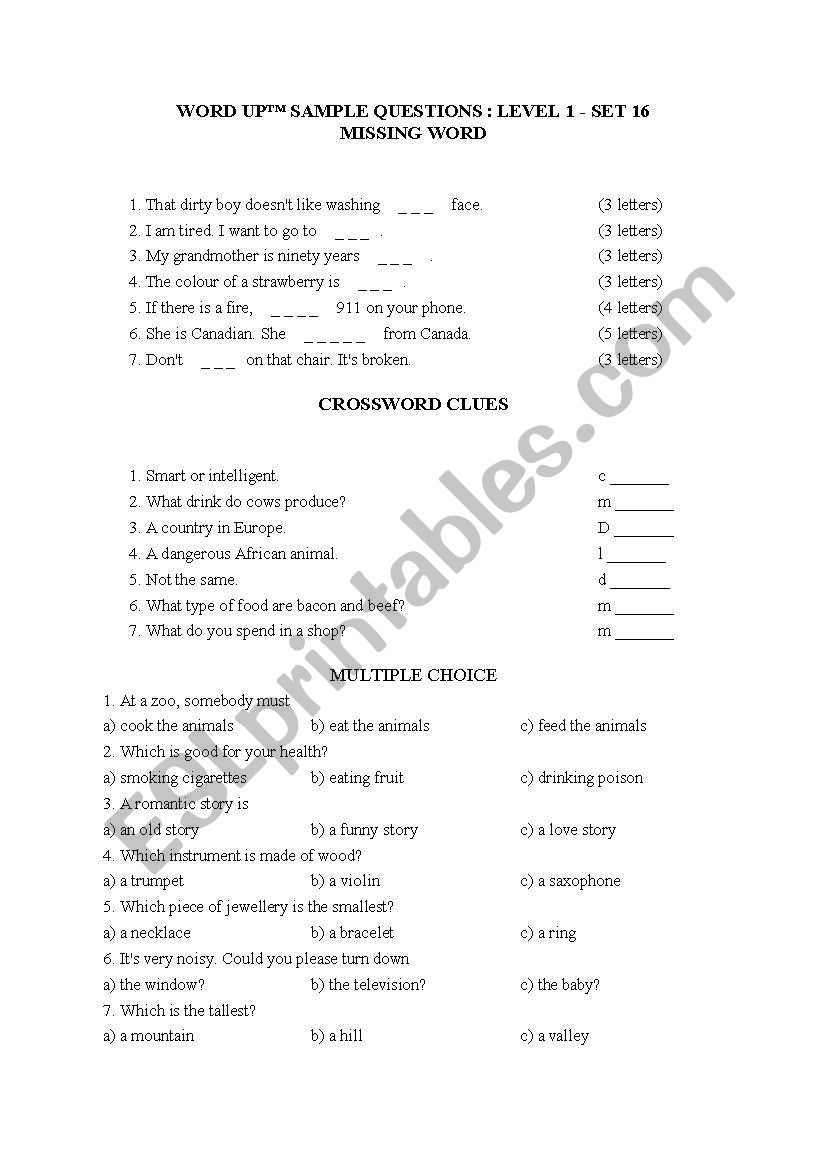 test worksheet