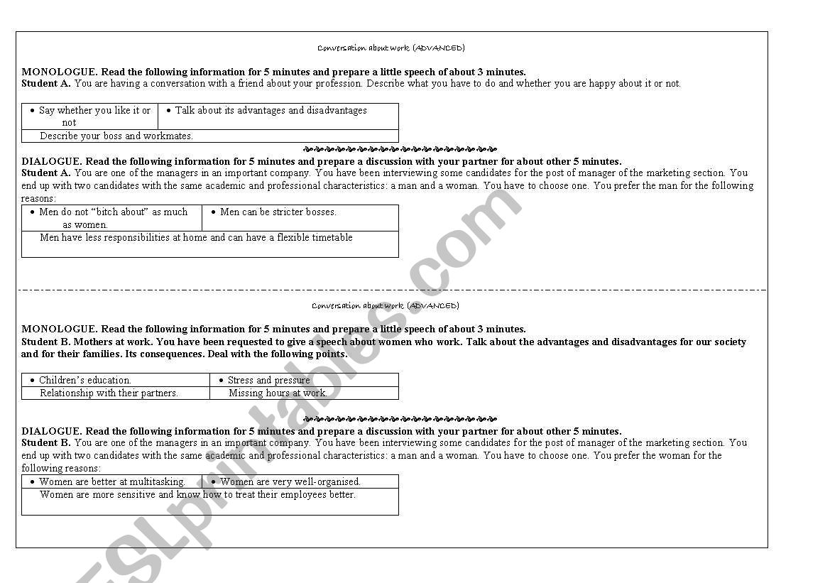 conversation about work worksheet