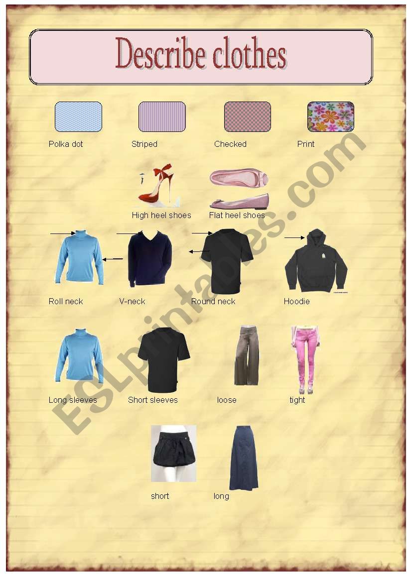 Describe clothes worksheet