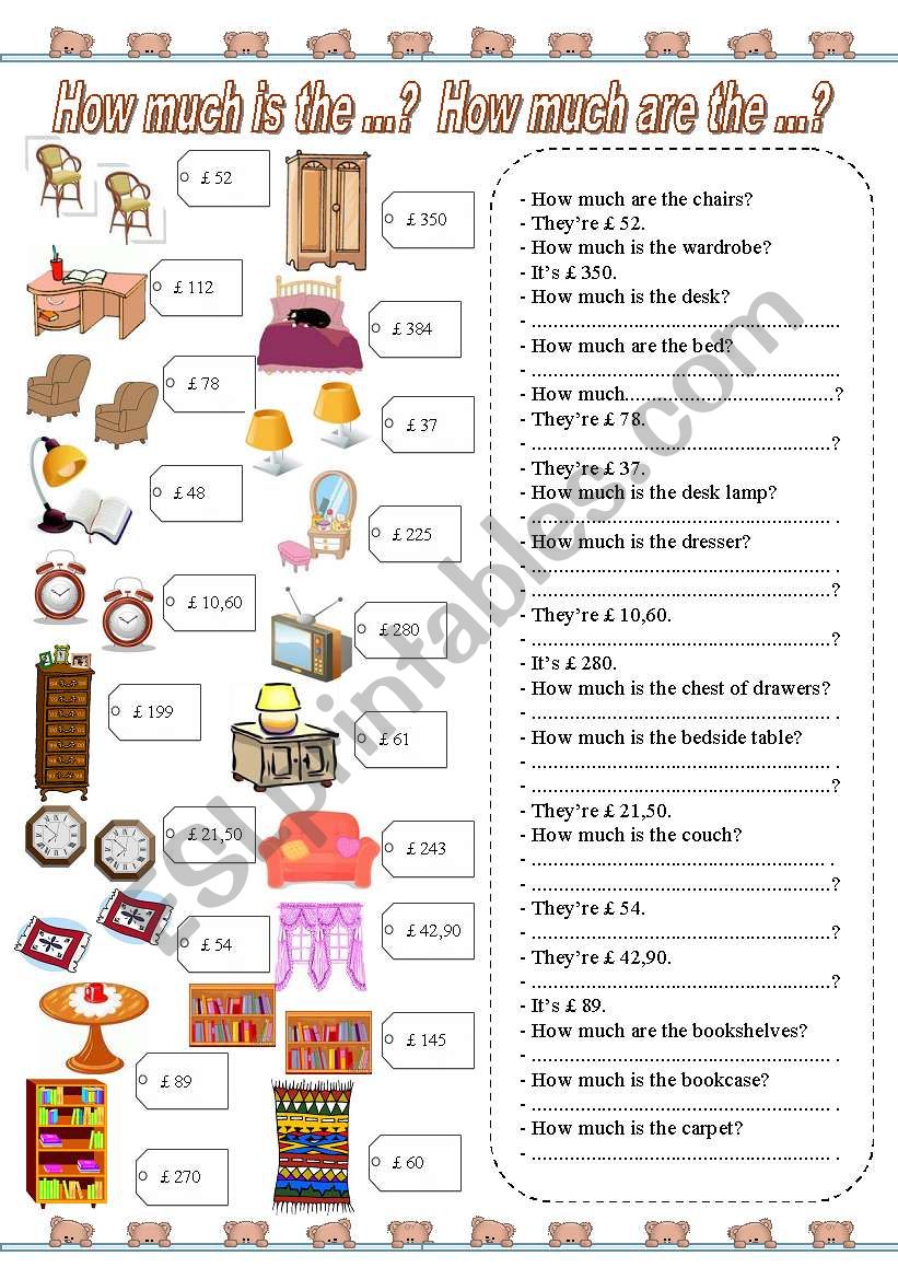How much is the ...? How much are the ...? (5) furniture