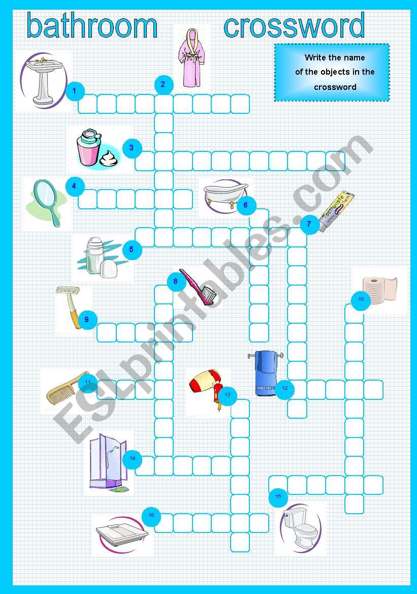 Bathroom Accessories Crossword (Part B)