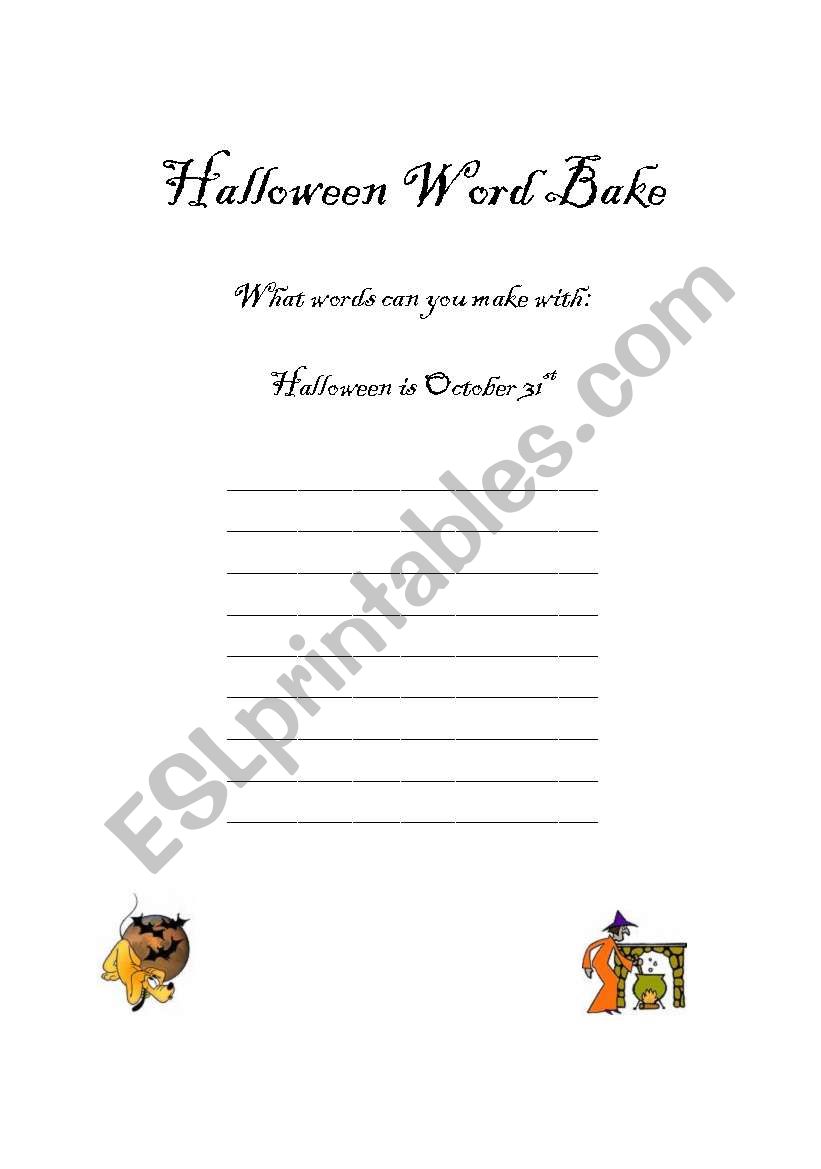 Halloween Word Bake worksheet