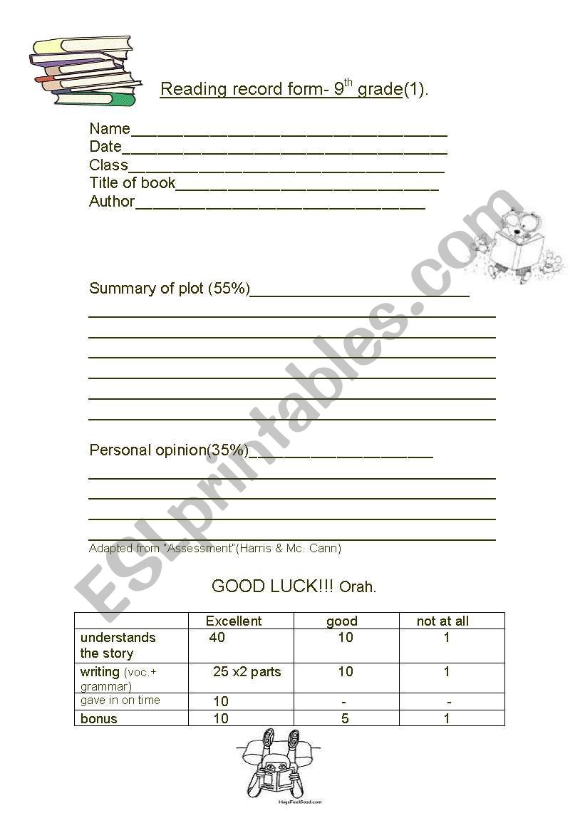 book report worksheet