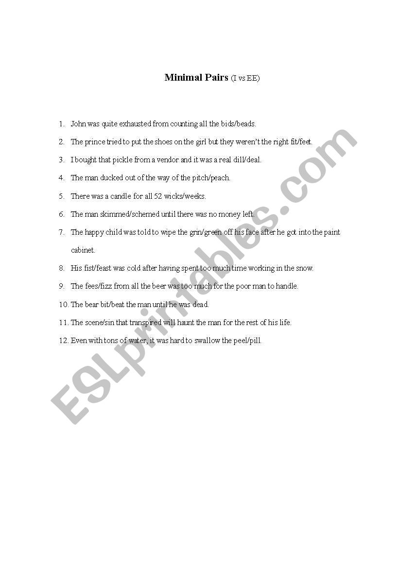 Minimal Pairs (I vs EE) worksheet