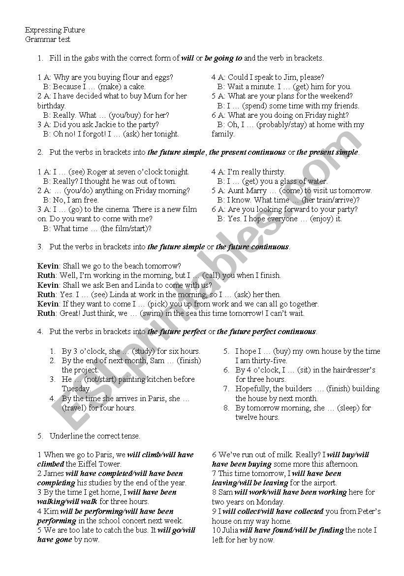 Expessing Future worksheet