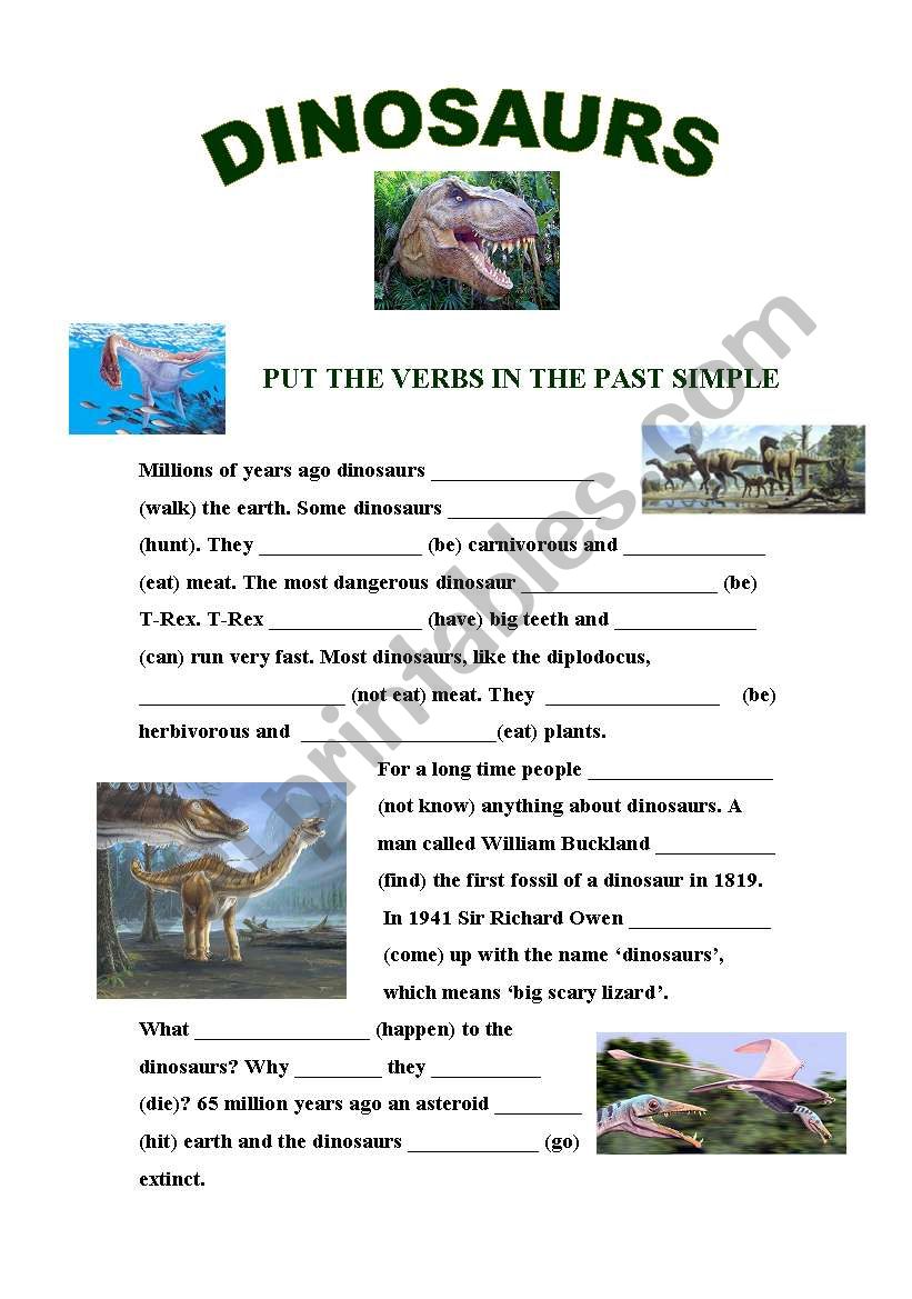 past simple - dinosaurs worksheet