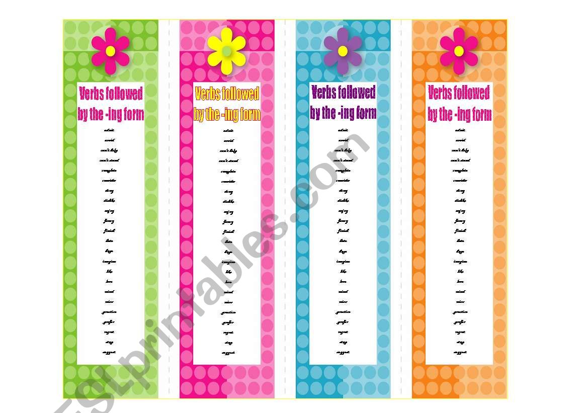 Most common verbs followed by the -ing form