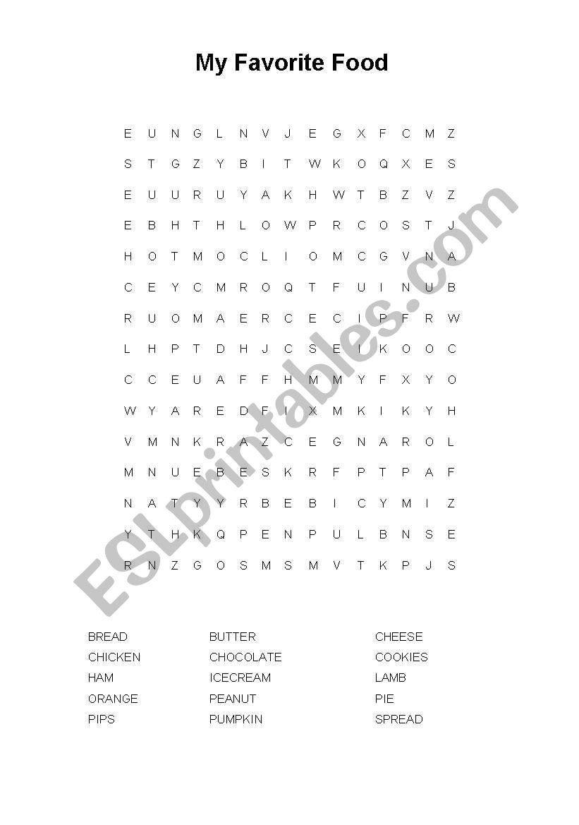 Food word search worksheet