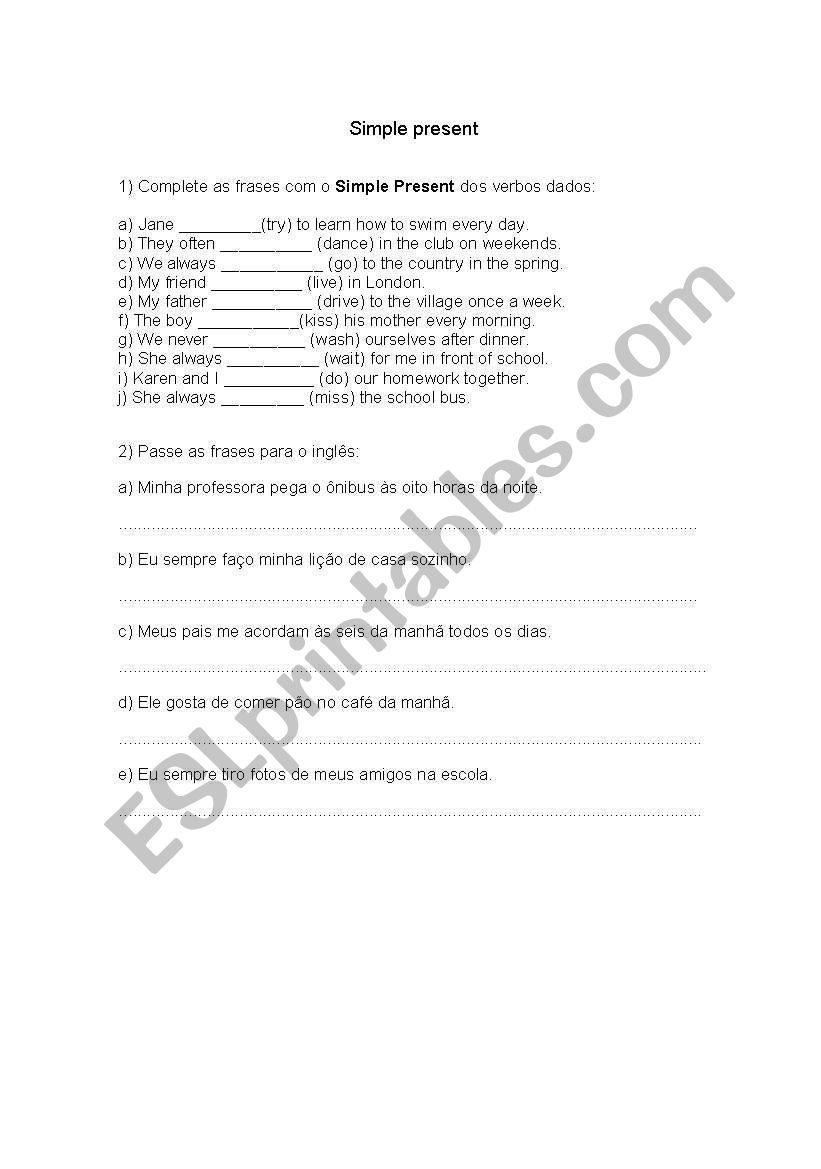 simple present worksheet