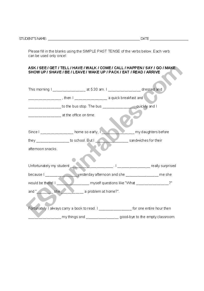 Simple Past Exercise worksheet