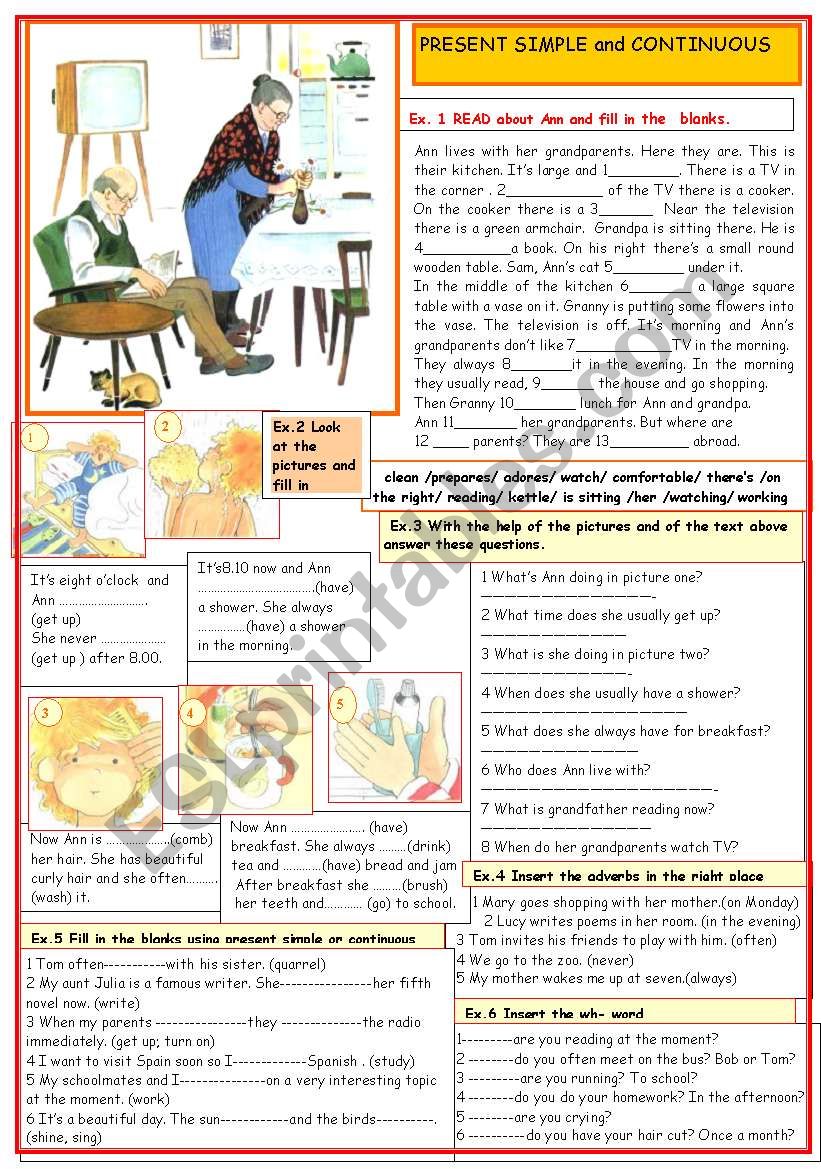 Present simple and continuous worksheet