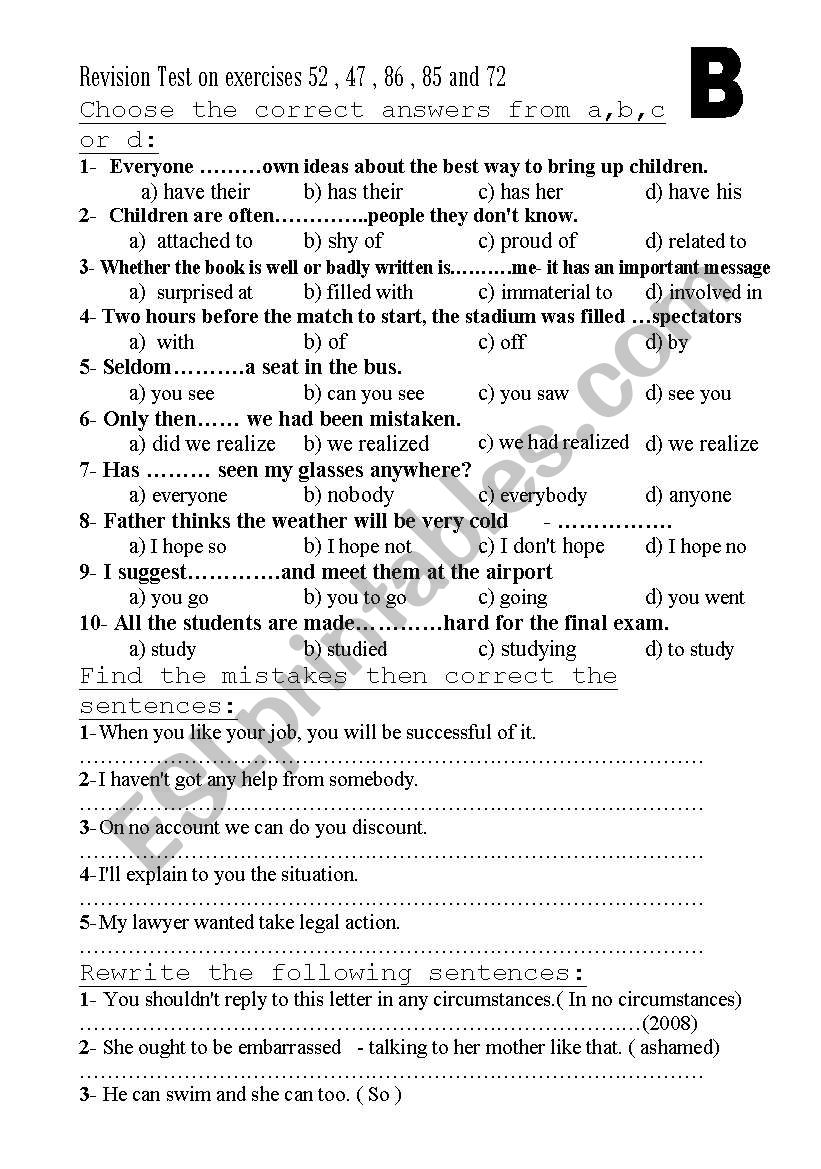 exercises worksheet