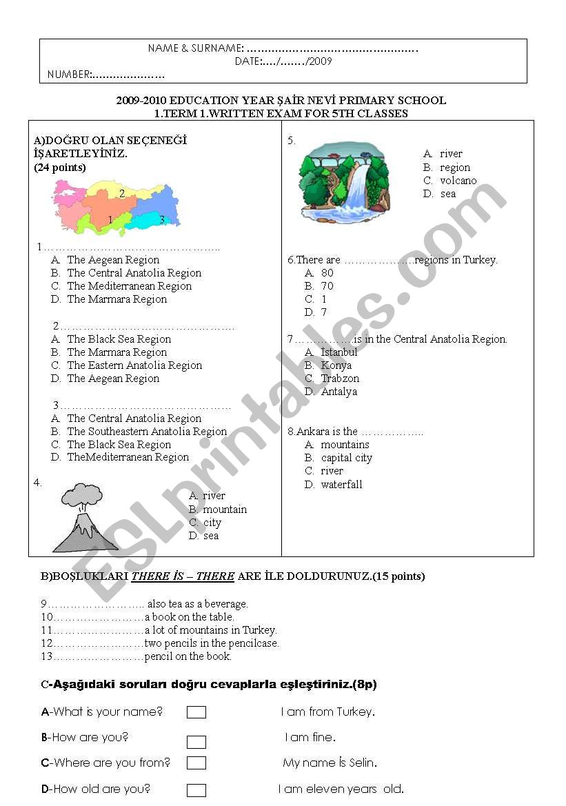 exam for 5th grade worksheet