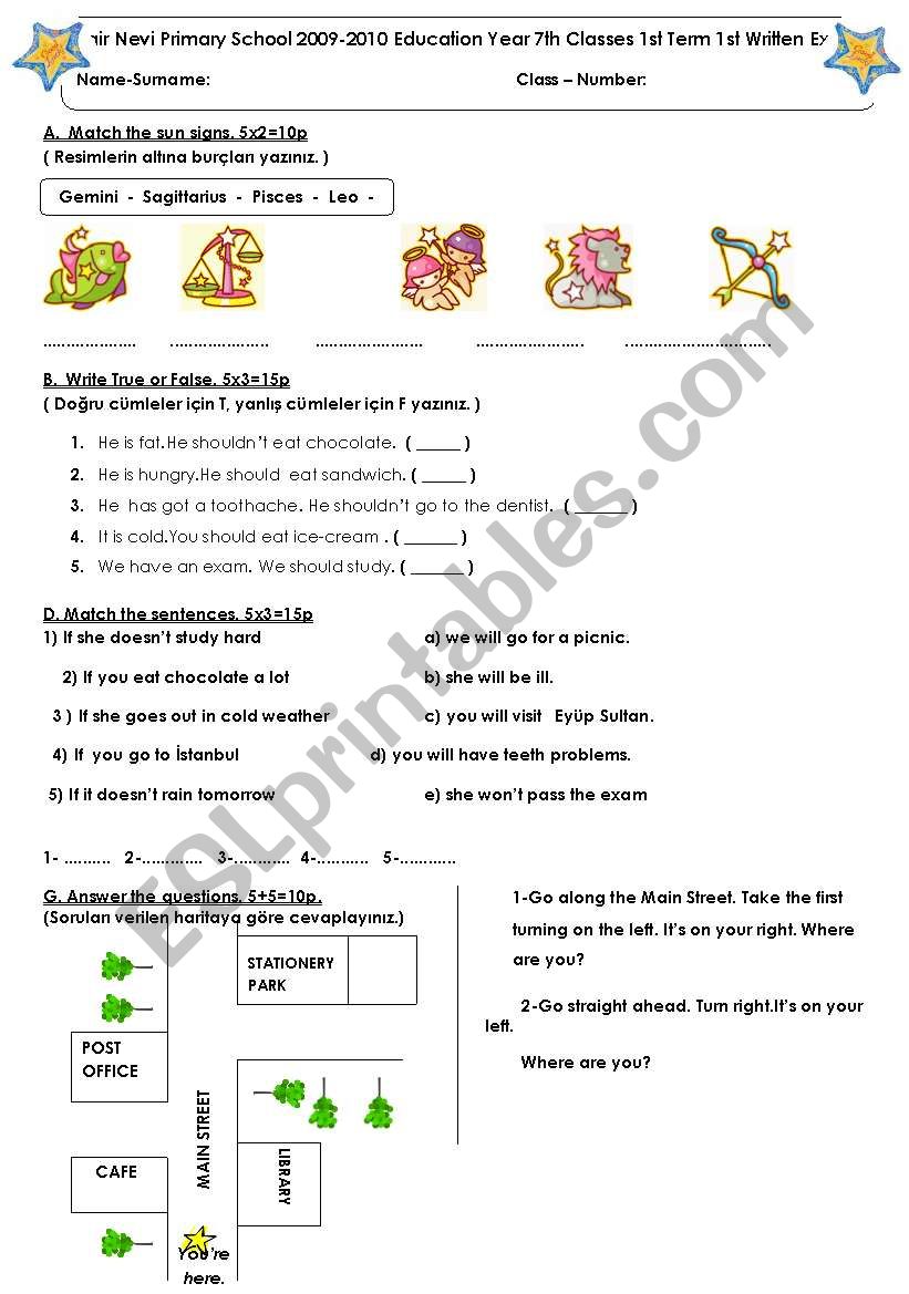 exam for 7th grade worksheet