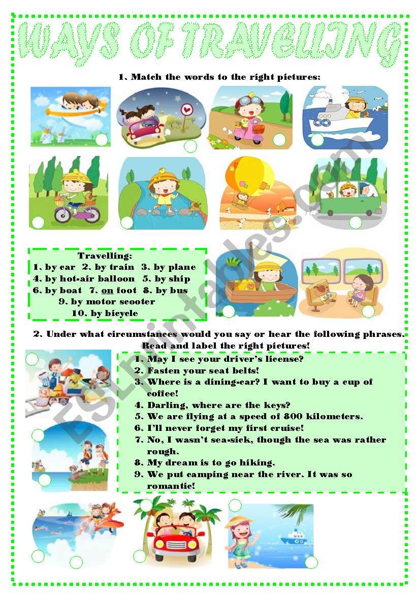 WAYS OF TRAVELLING worksheet