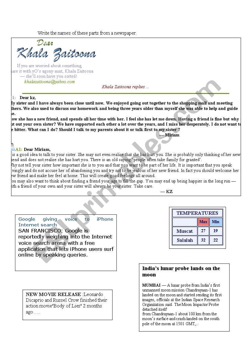 newspaper articles worksheet