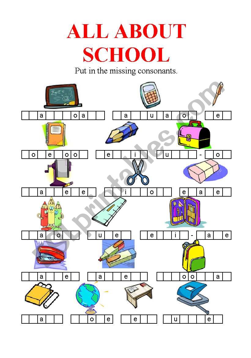 SCHOOL OBJECTS worksheet