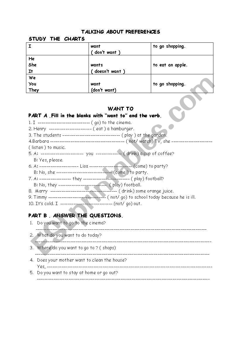 talking about preferences worksheet