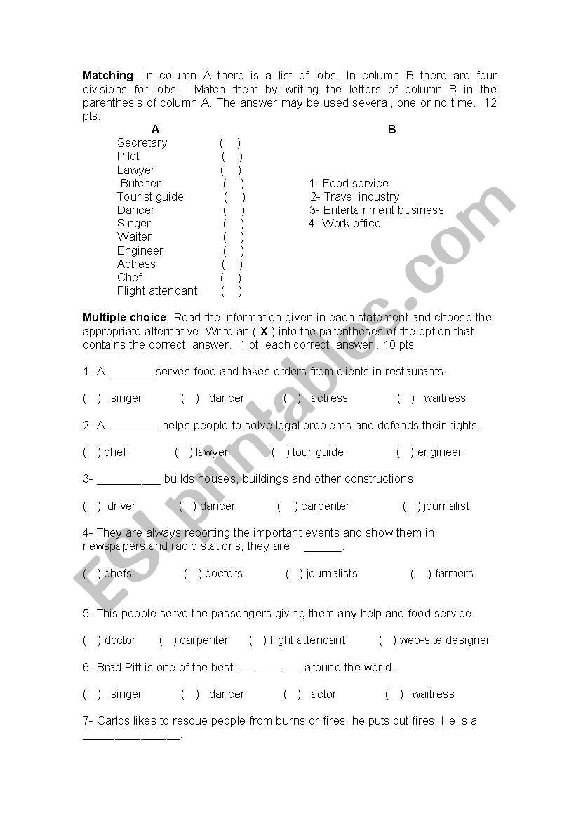 jobs worksheet