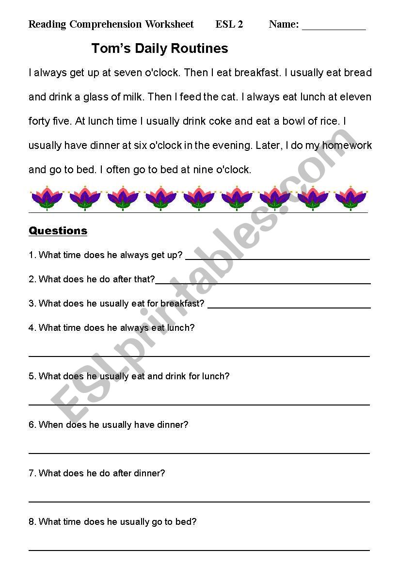 Reading Comprehension Worksheet (3)