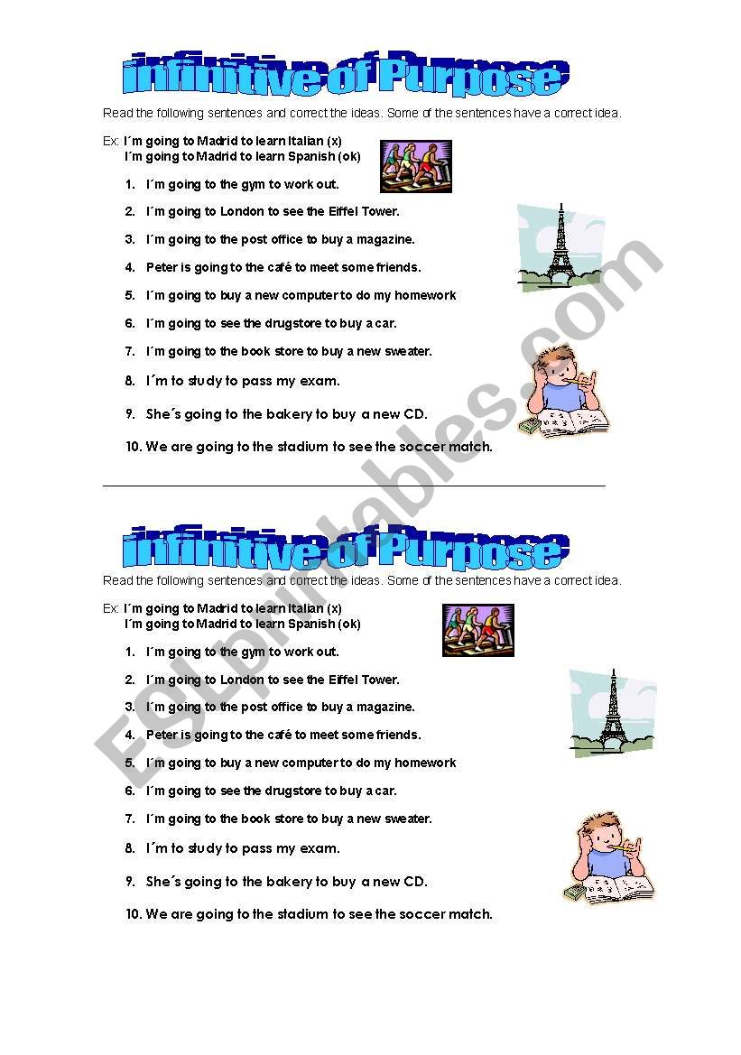 Use of infinitive of purpose (short exersise sheet)