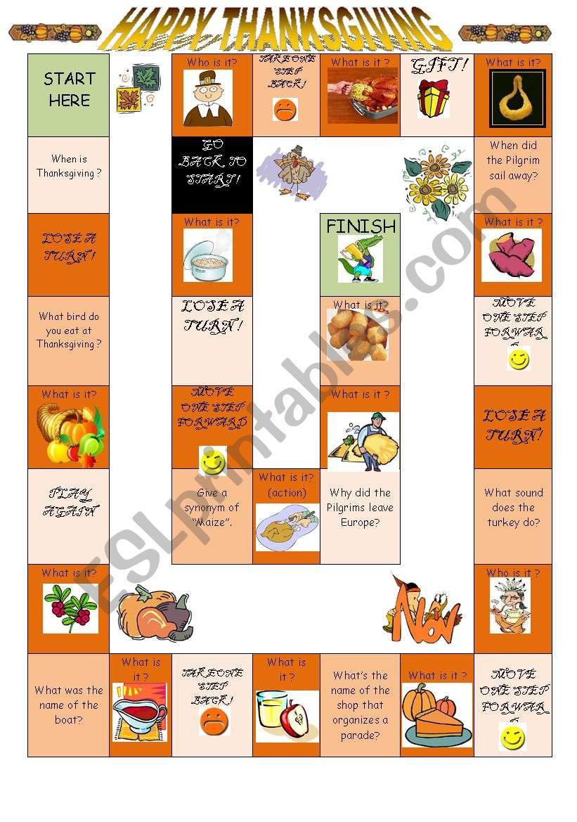 Thanksgiving Boardgame worksheet