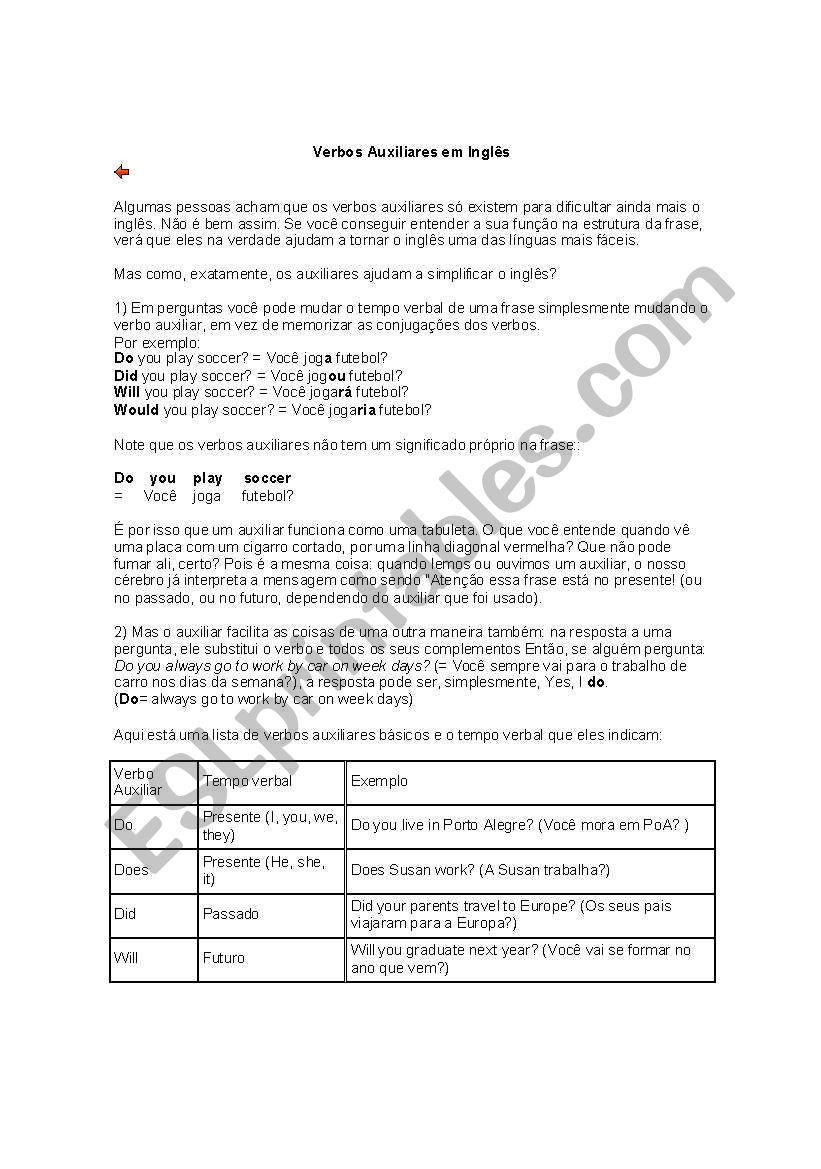 Auxiliary verbs worksheet