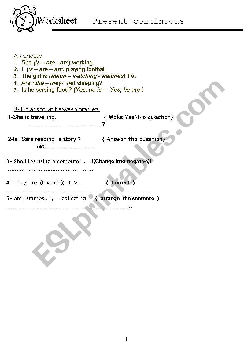 present continuous worksheet