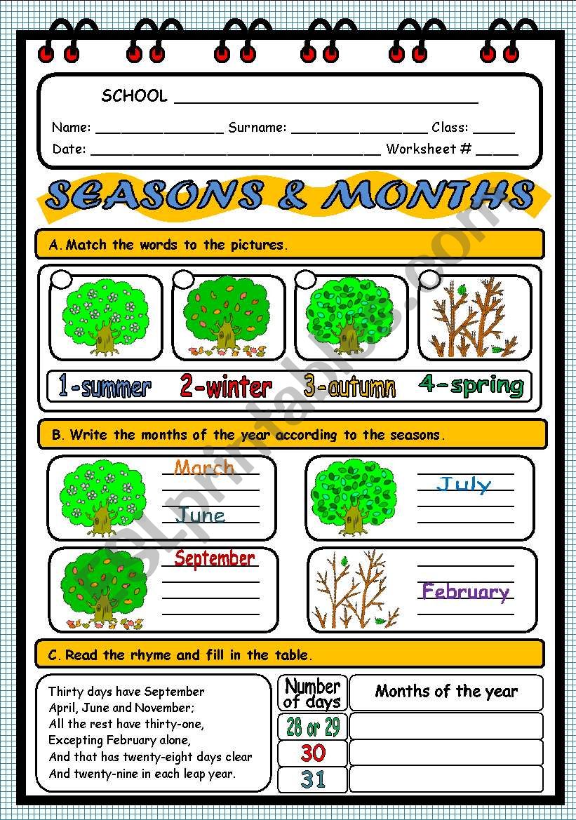 SEASONS AND MONTHS worksheet