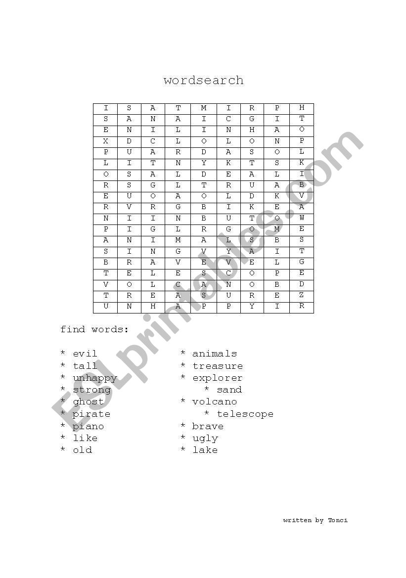 wordsearch worksheet