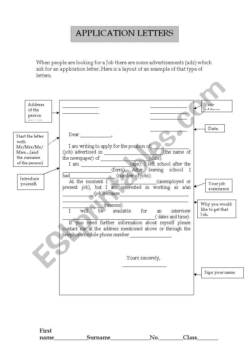 Application letter worksheet