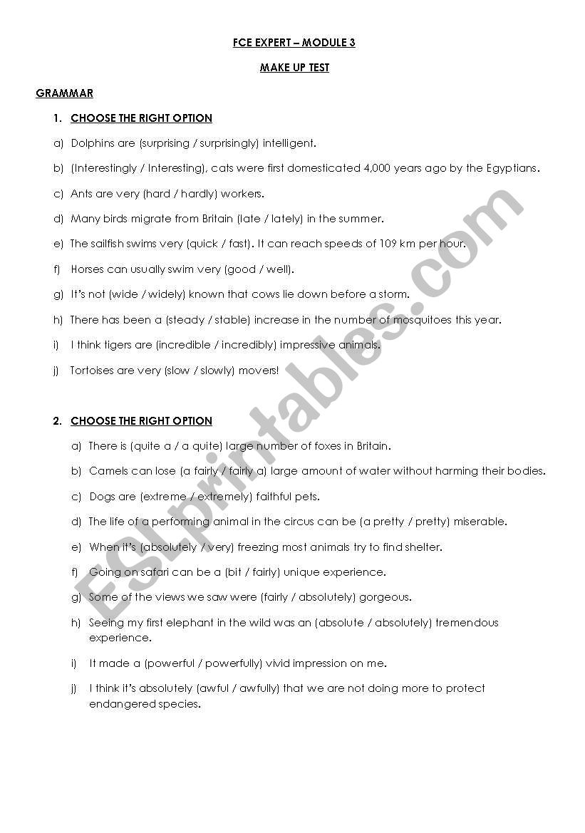 FCE EXPERT - Test unit 3 worksheet