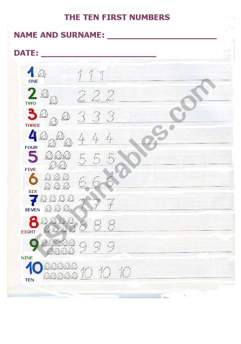 NUMBERS worksheet