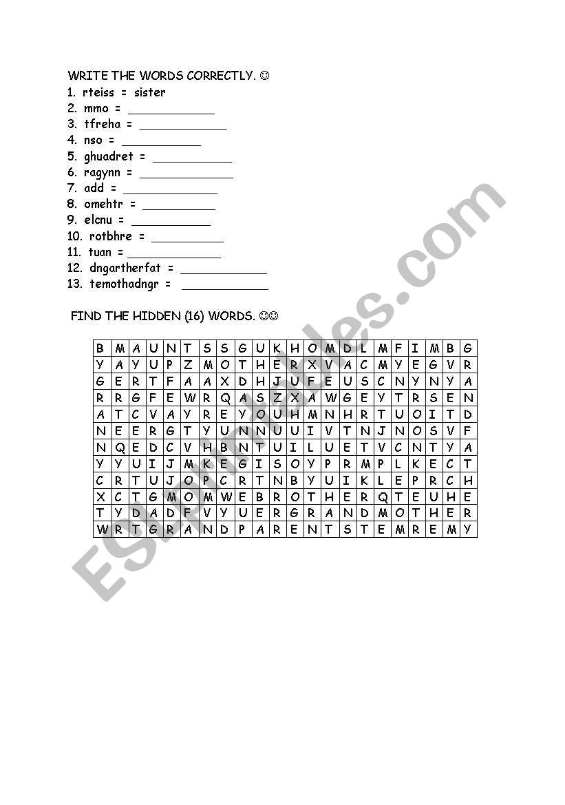 Family worksheet