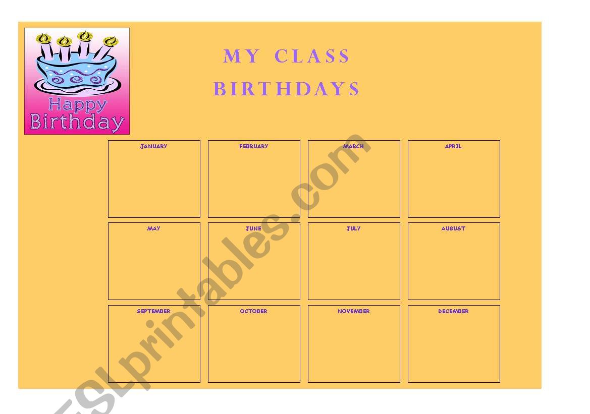 My class birthdays worksheet