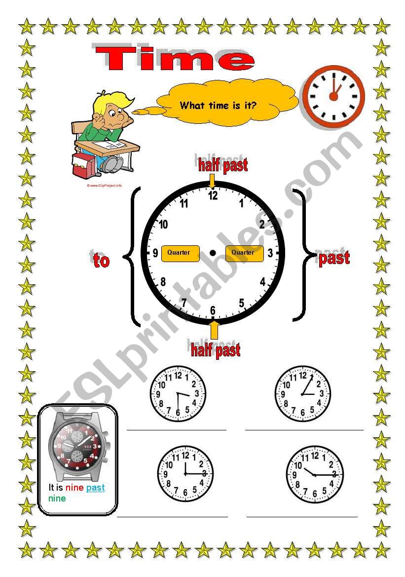 TIME with colorful watch (two pages with exercises)