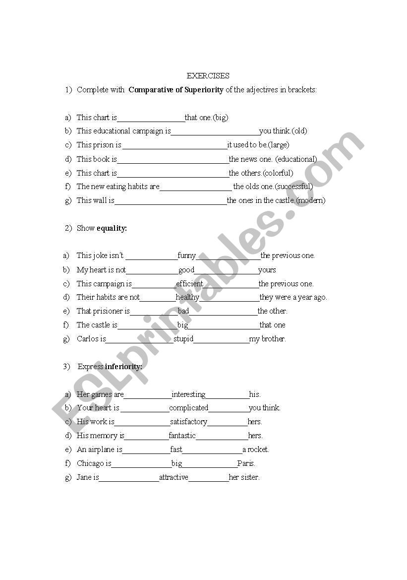 COMPARATIVES/SUPERLATIVES worksheet