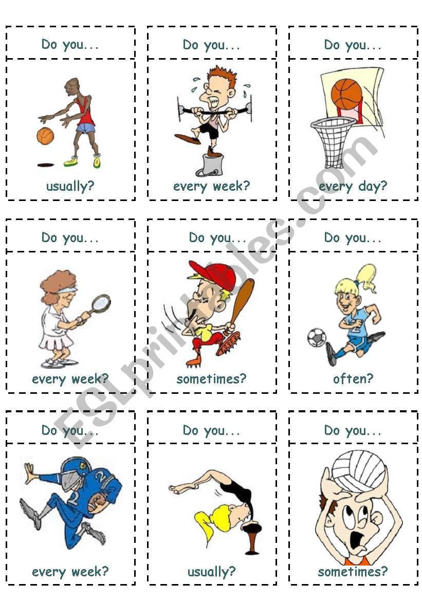 PRESENT SIMPLE / SPORTS / CONVERSATION game cards - B/W version Included! 