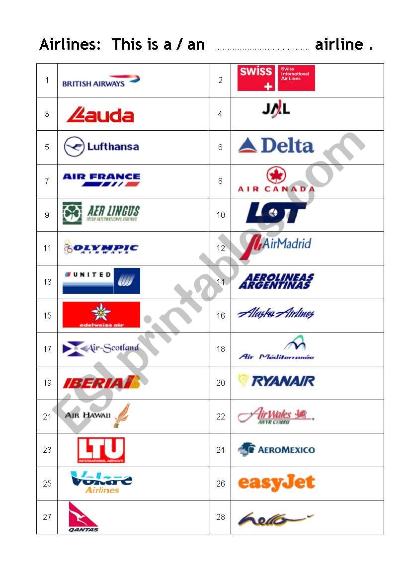 Airline Logos worksheet