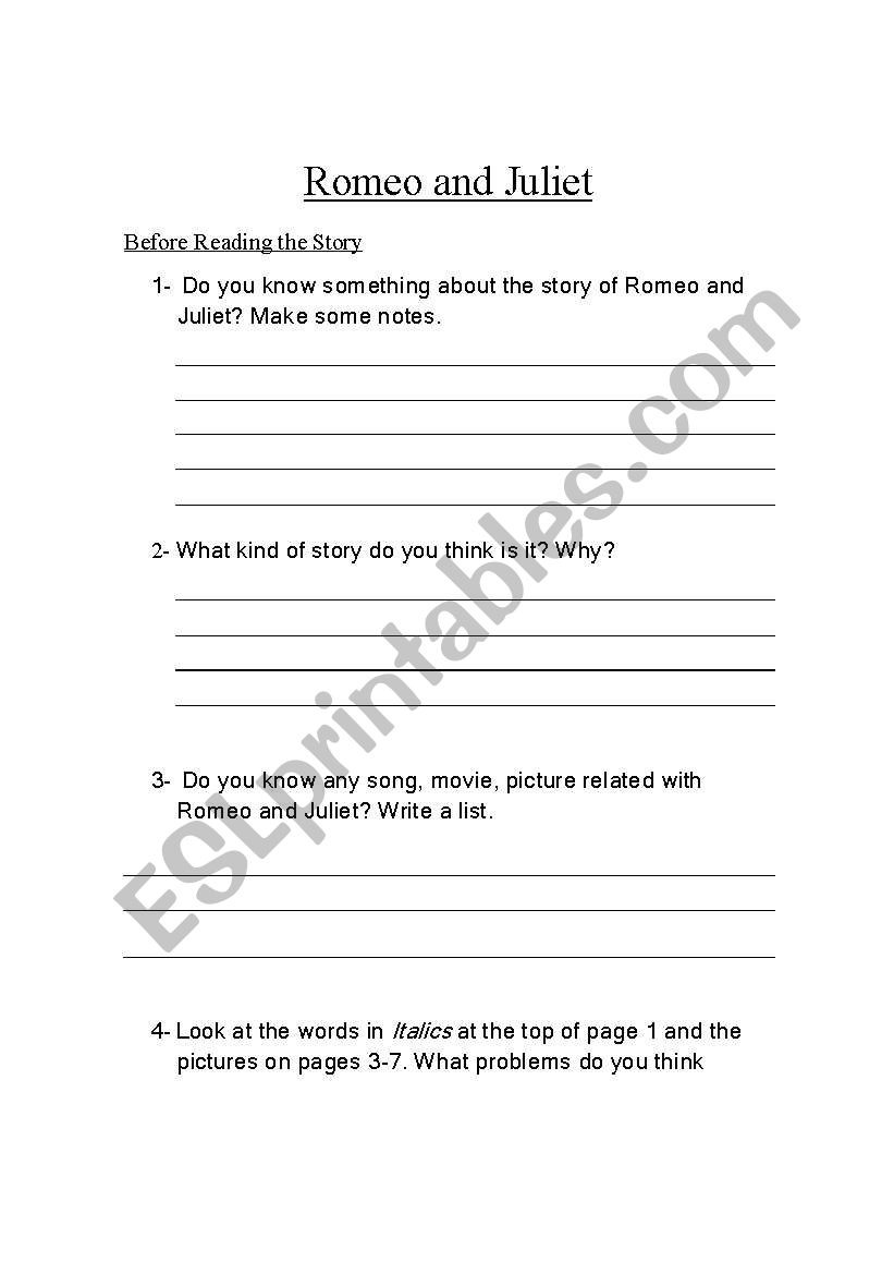 Guide- Romeo and Juliet worksheet