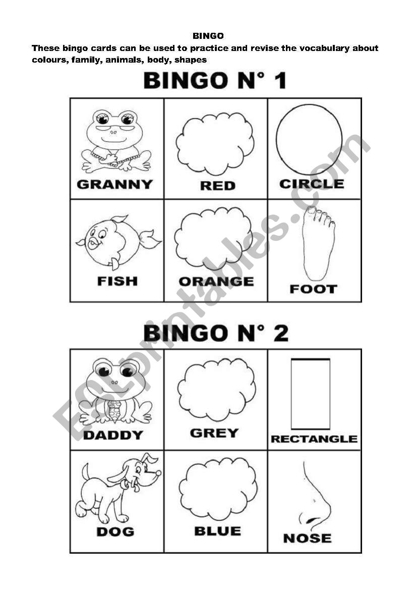 BINGO 1-6 cards worksheet
