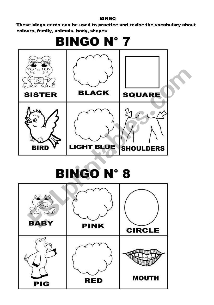 BINGO 7-12 cards worksheet
