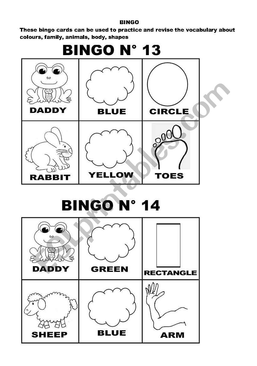 BINGO 13-18 cards worksheet