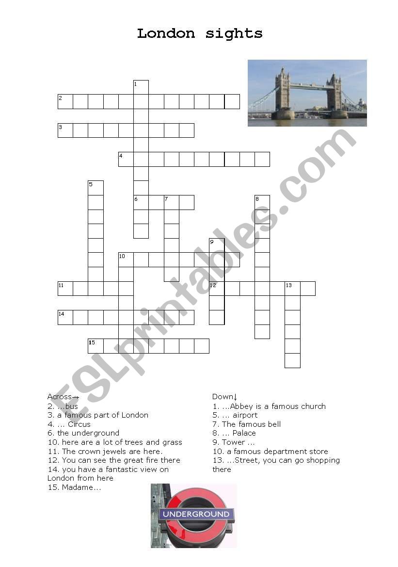 London sights - a crossword puzzle