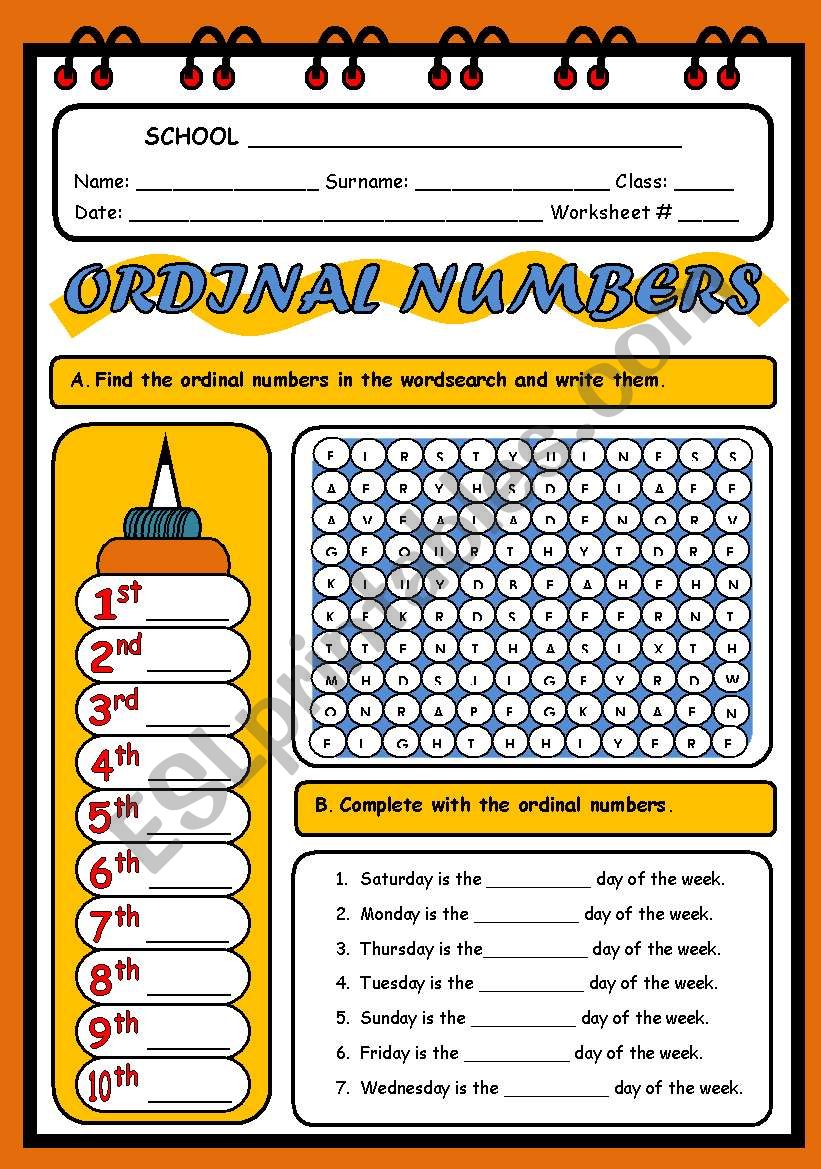 Ordinal Numbers Chart Printable