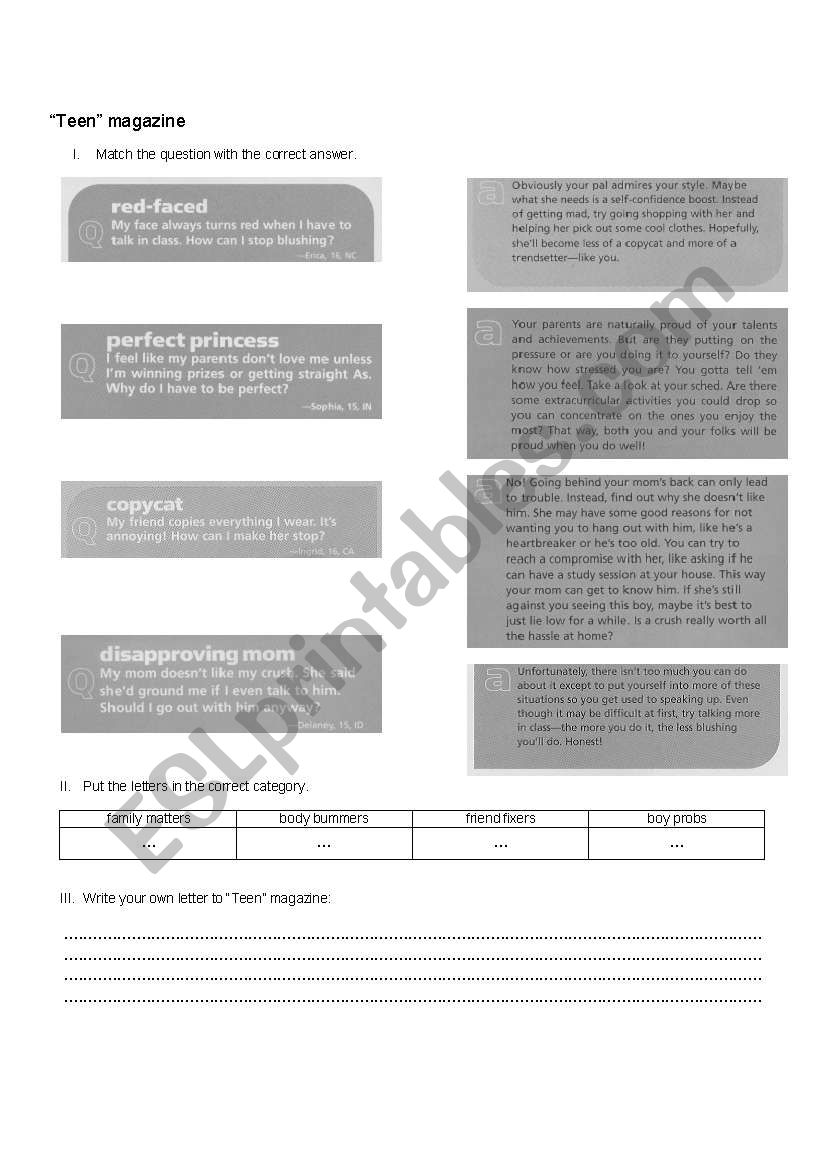 Problem pages worksheet