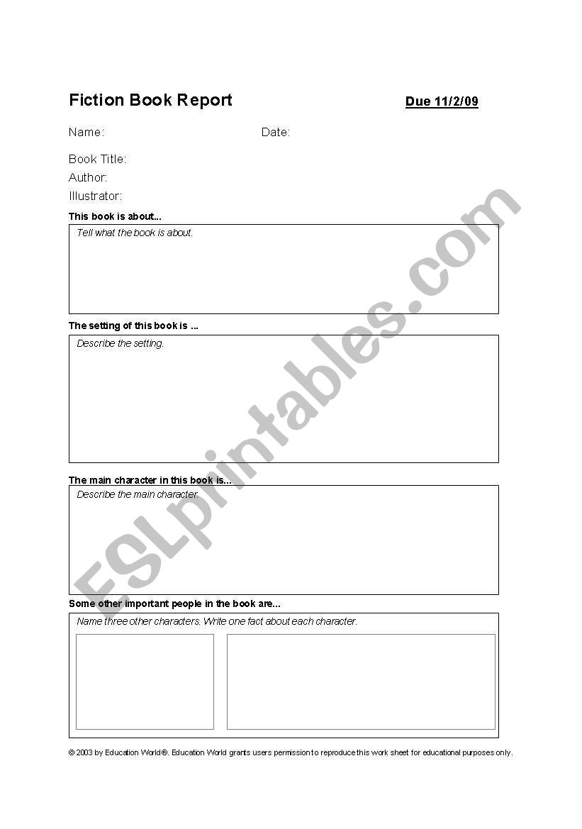 Book Report Template worksheet